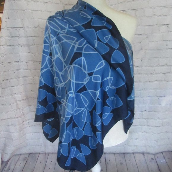 Heesen Italian Silk Scarf Blue Boomerang Design - Picture 6 of 9